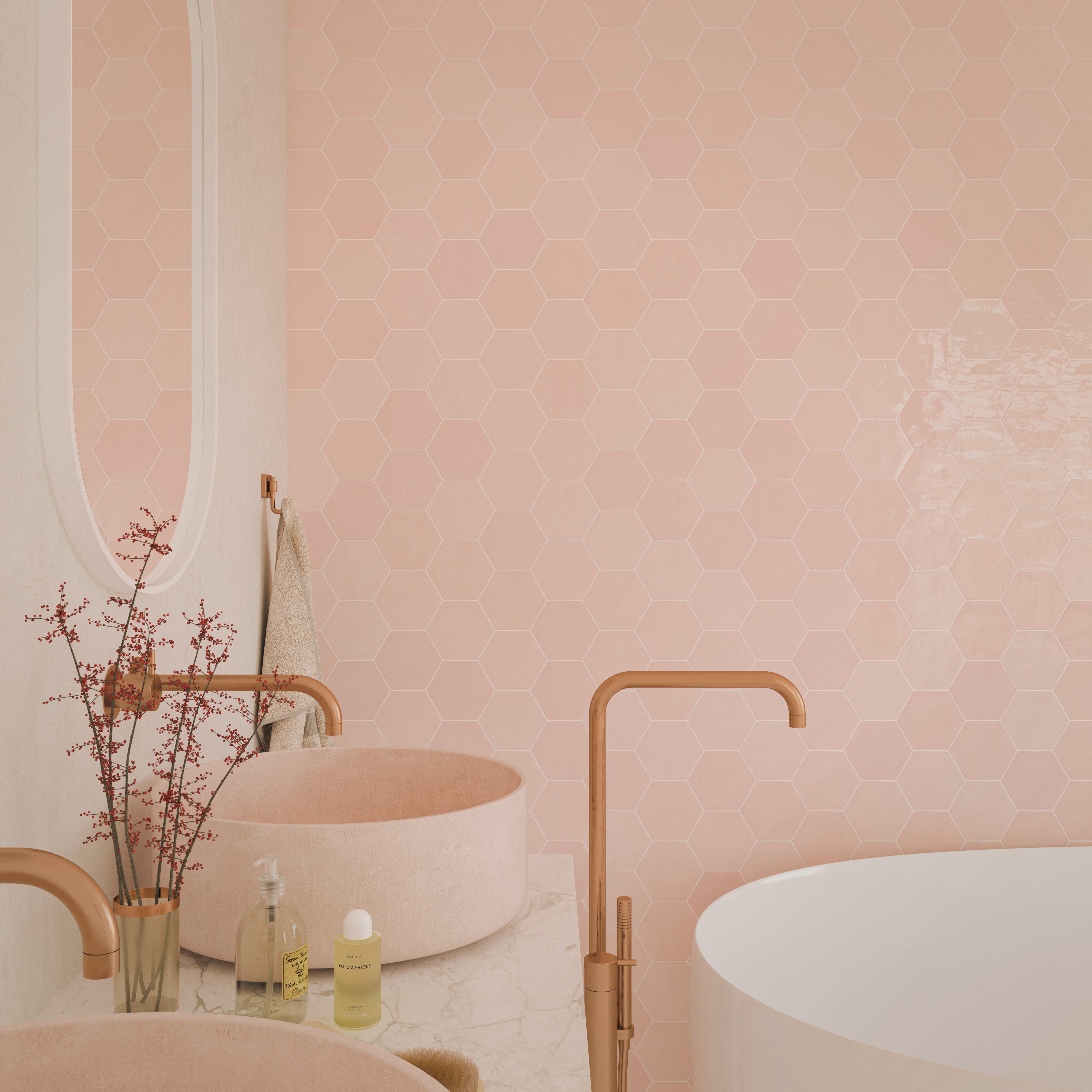Roze wandtegels