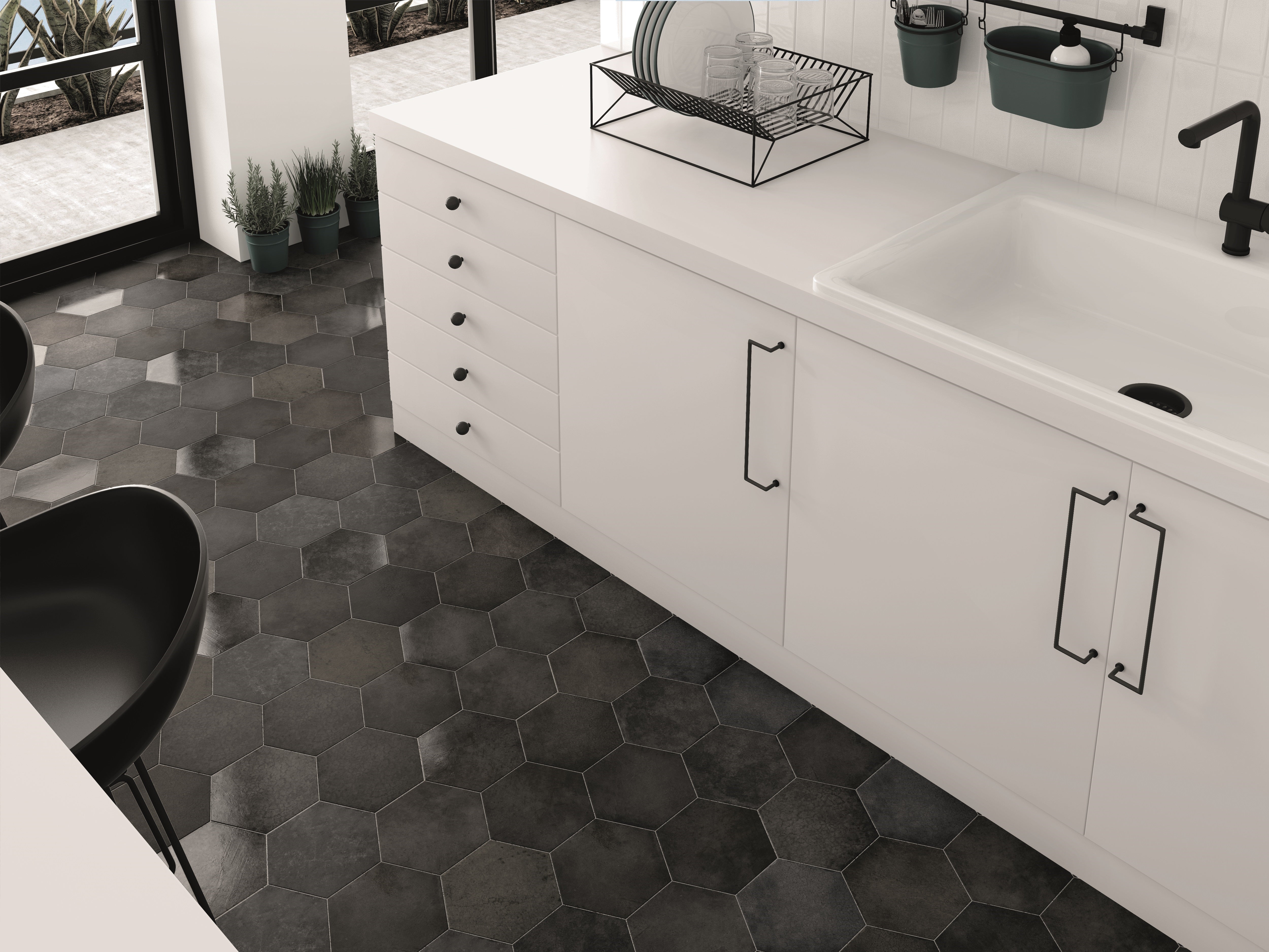 Carrelage hexagonal - Carbone