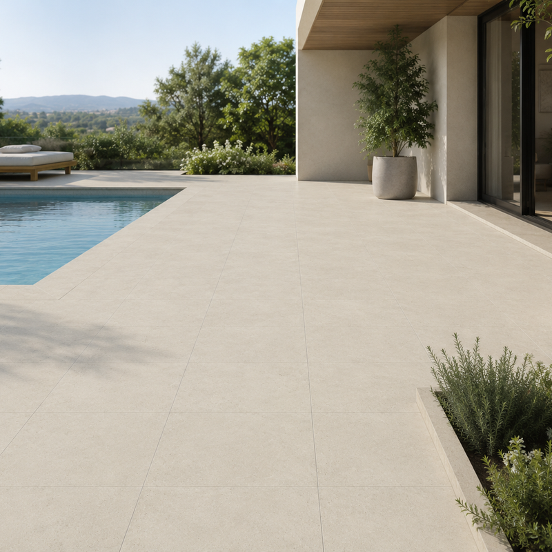 Terrastegels-keramisch-natuursteen Keramische terrastegel beige 60 x 60 x 2 cm