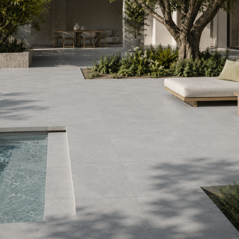 Terrastegels-keramisch-natuursteen Carrelage de terrasse gris clair 60x60x2 cm R11 antidérapant | Carrelage extérieur aspect pierre naturelle