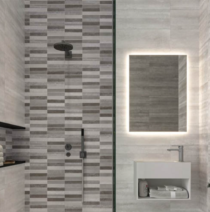Wandtegels Keramische wandtegel 20x60 cm grijs mozaïeklook | Badkamer & douchewand