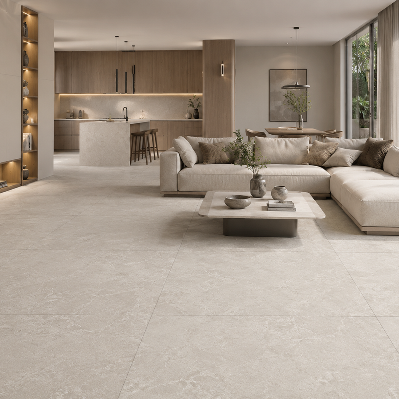 Keramisch natuursteen Carrelage céramique aspect pierre naturelle gris clair 100x100 cm | Grand carrelage pour salon