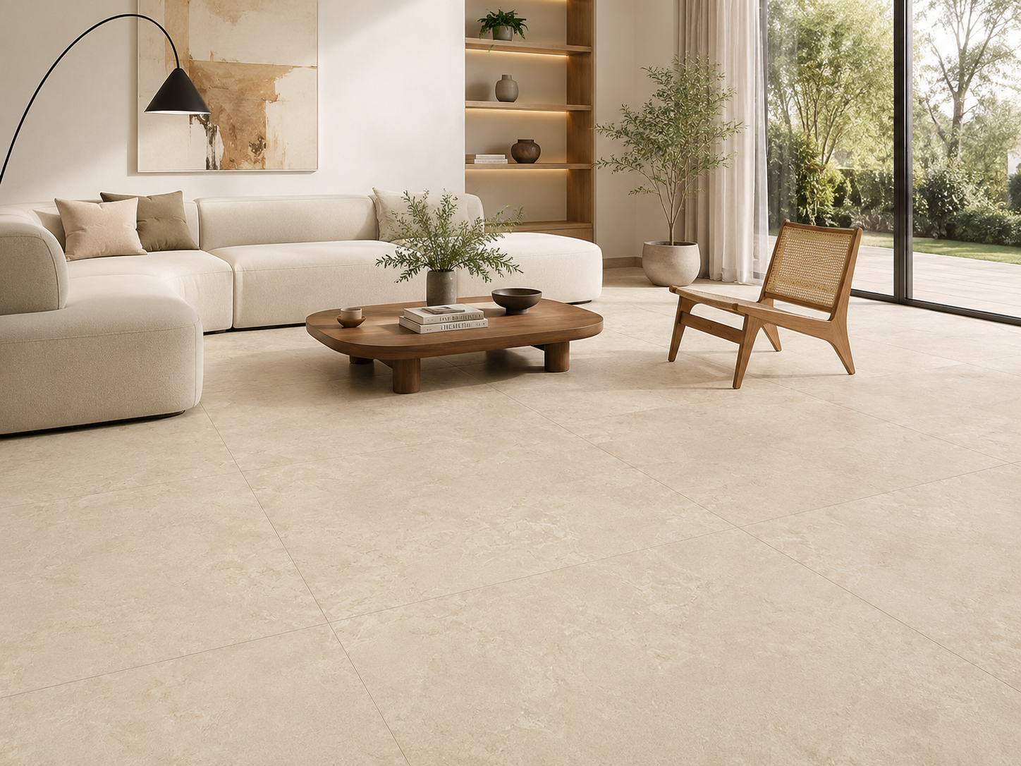 Keramisch natuursteen Keramische natuursteenlook tegel beige 100x100 cm | Grote vloertegel voor woonkamer