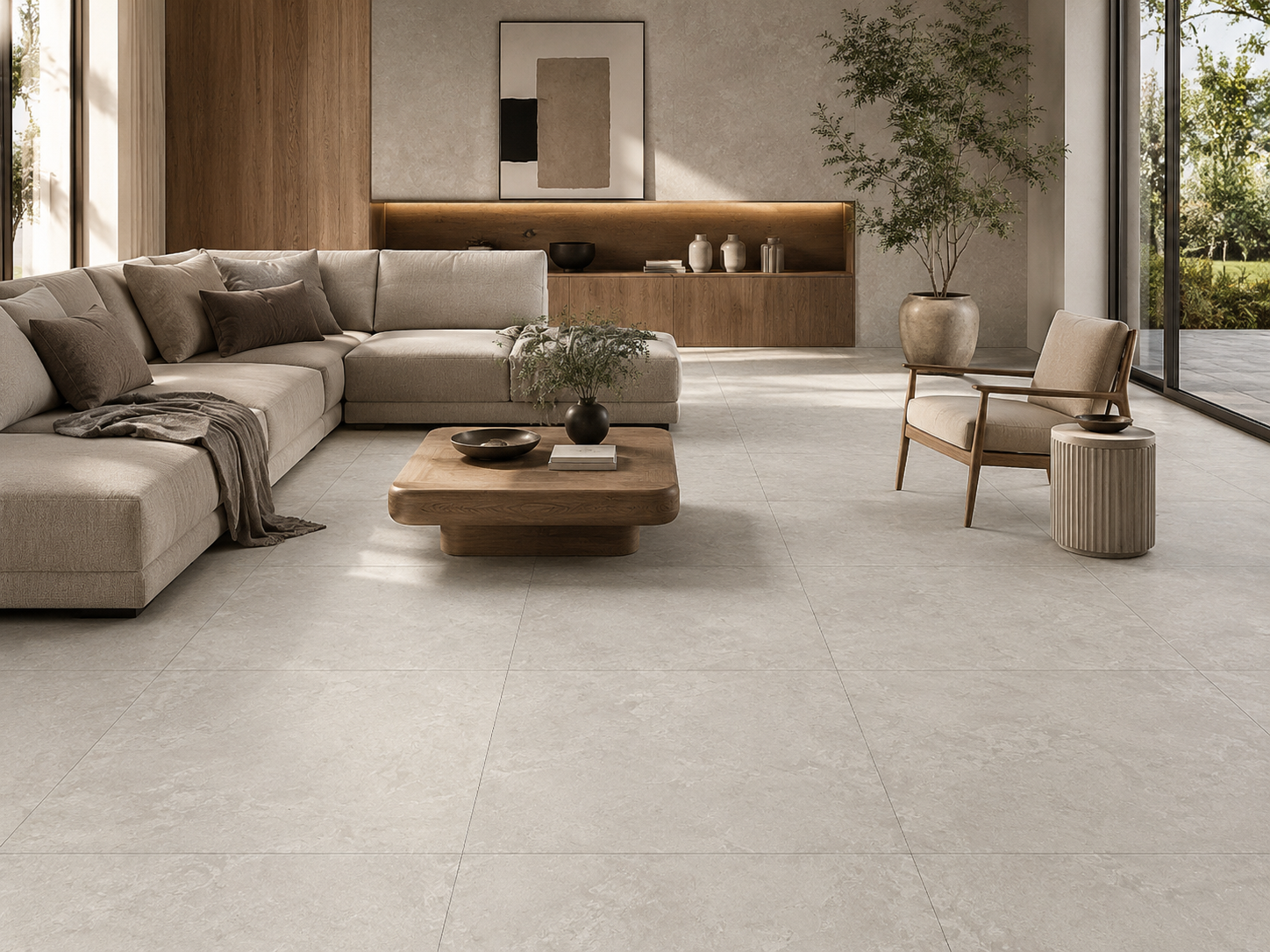 Keramisch natuursteen Carrelage céramique aspect pierre naturelle gris clair 100x100 cm | Grand carrelage pour salon