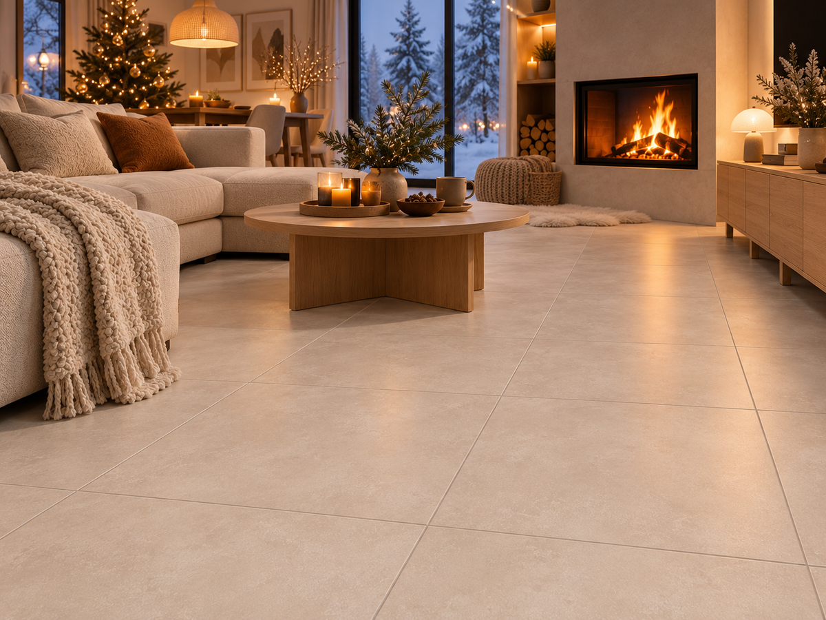 MEGA TILES Limestone – SPC klikvloertegels met voeg 60 × 120 cm