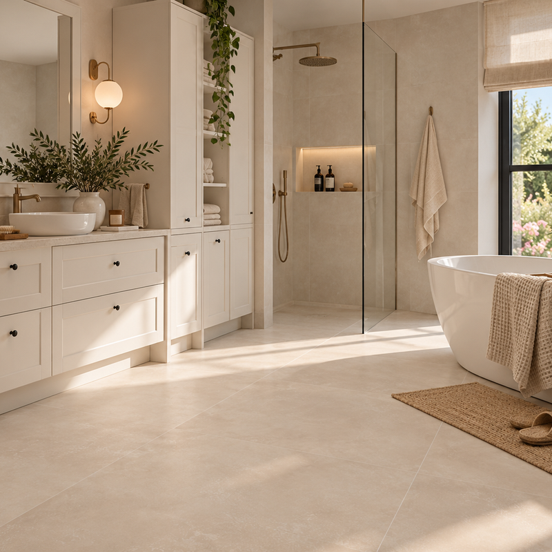 Spc vloertegels MEGA TILES Limestone – SPC klikvloertegels met microvelling 60 × 120 cm