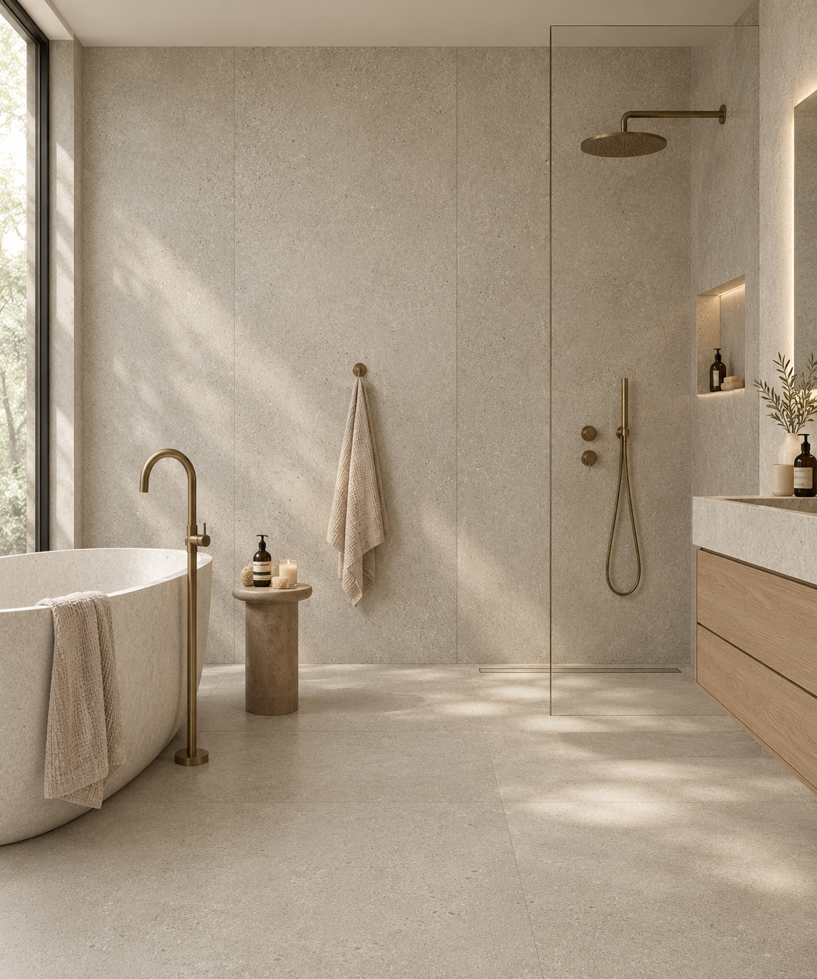 Panneau mural SPC XXL Savio – effet pierre gris clair salle de bain