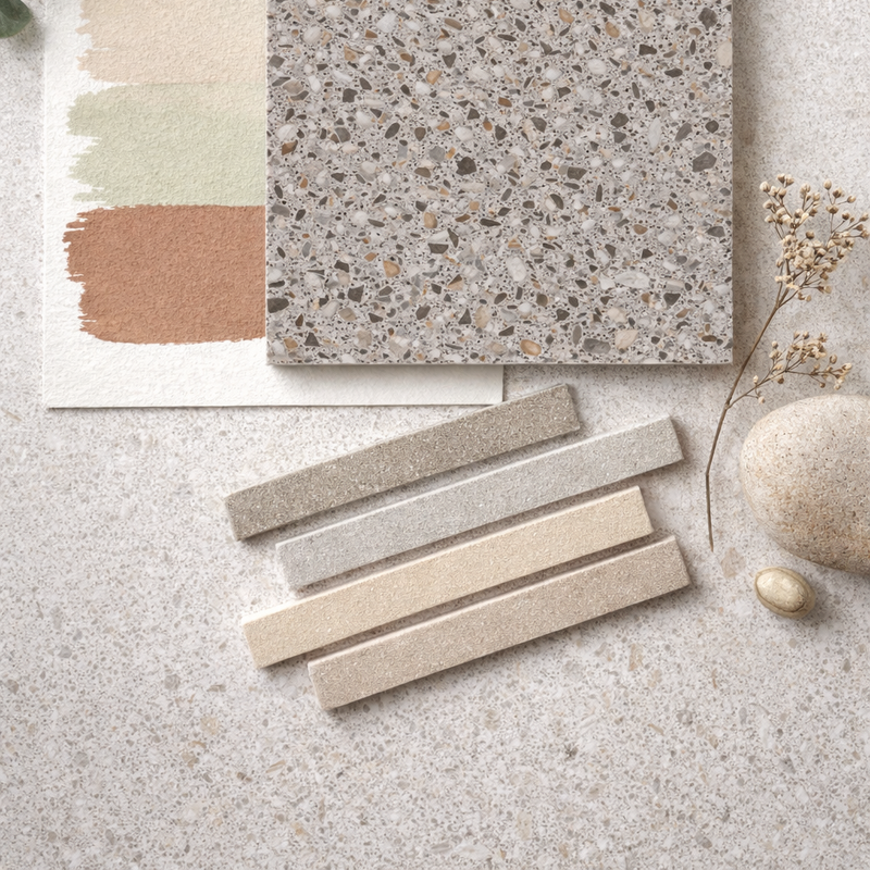 Pierre naturelle céramique Carrelage terrazzo céramique | Taupe 60x60 cm – aspect chaleureu