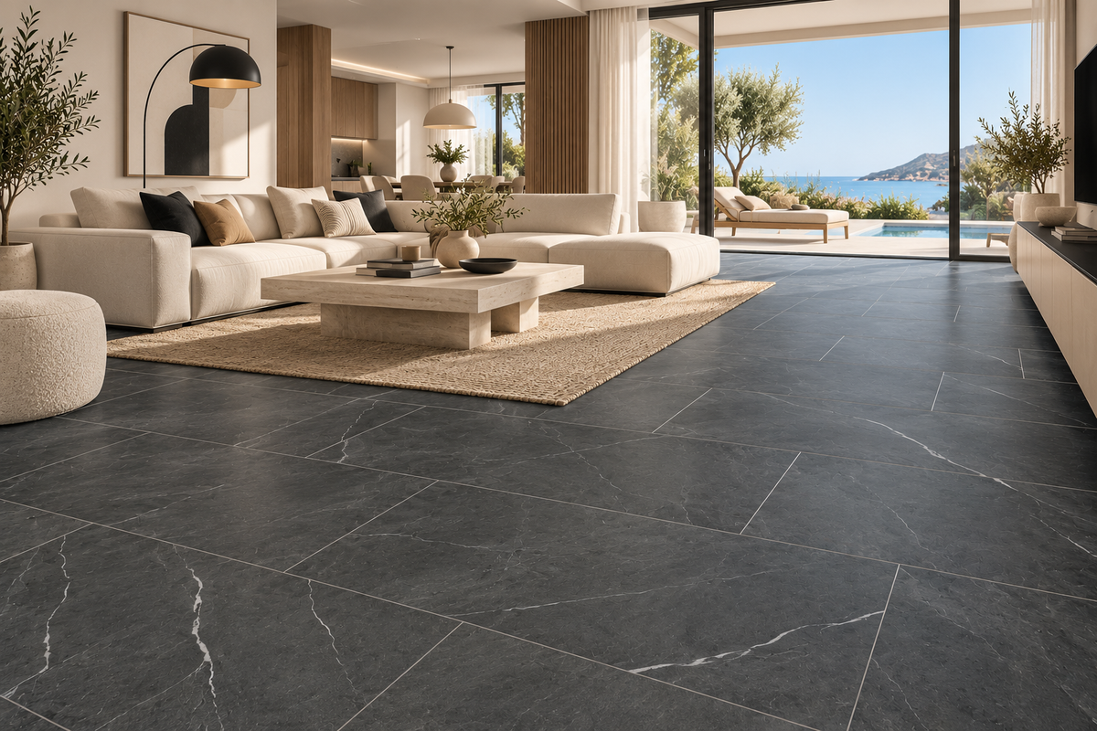 Spc vloertegels MEGA TILES Black Marble – SPC klikvloertegels met microvelling 60 × 120 cm