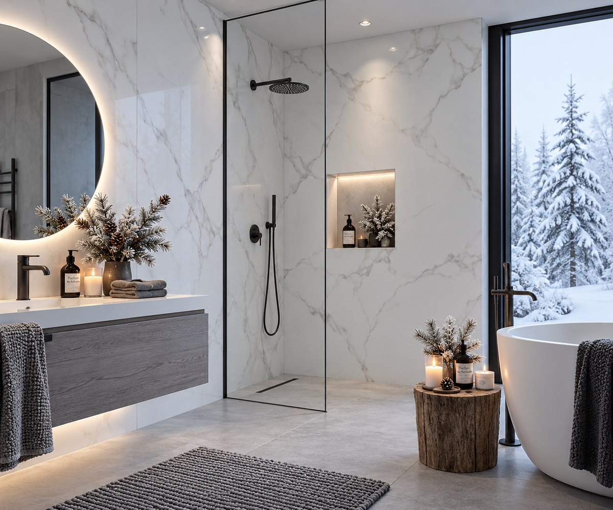 Panneau mural SPC XXL White Marble – effet marbre blanc salle de bain