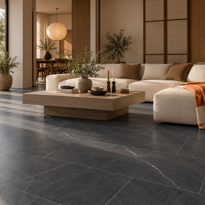 Spc vloertegels MEGA TILES Black Marble – SPC klikvloertegels met microvelling 60 × 120 cm