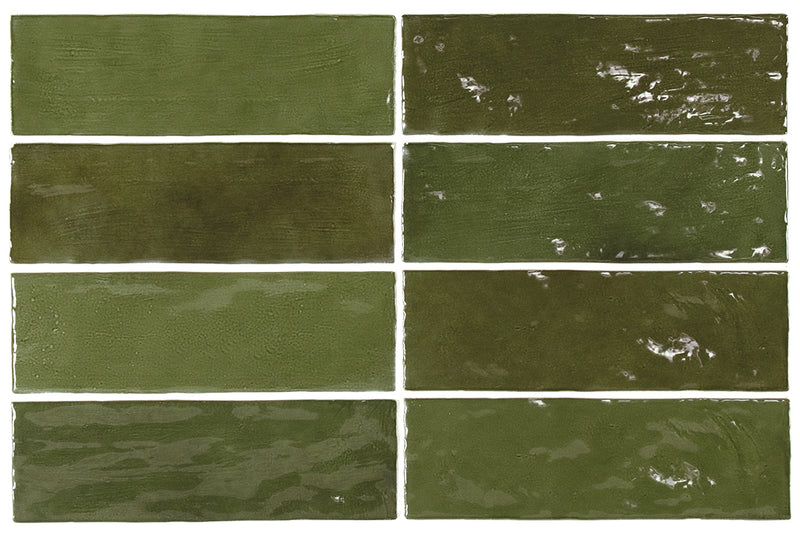 Wandtegels-keramische-zelliges Botanical Green – Groene wandtegels glanzend 6,5 × 20 cm