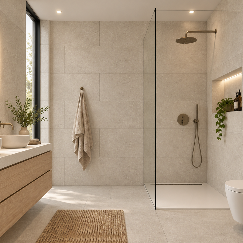 Kunststof wandpaneel SPC XXL Wandpaneel Savio – Lichtgrijze Natuursteenlook Wandpaneel Badkamer