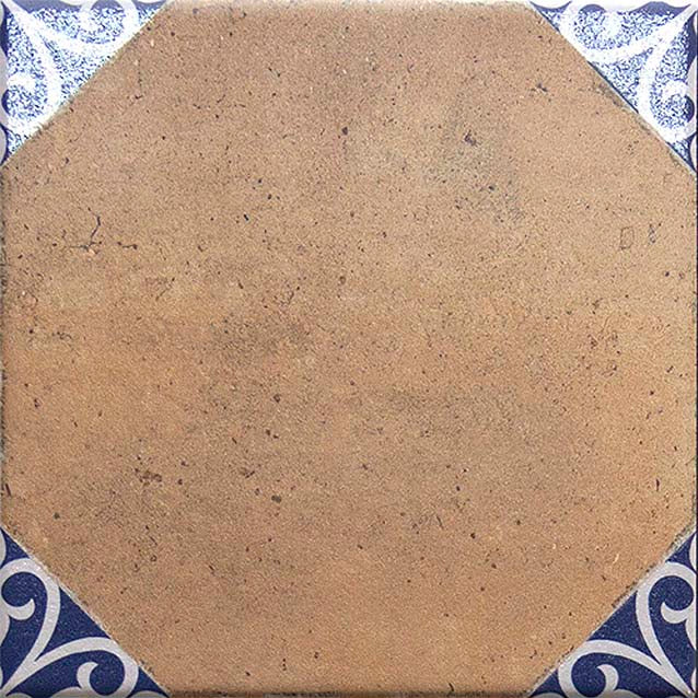Keramisch cotto Keramische tegel met blauw hoekmotief 22,5 × 22,5 cm
