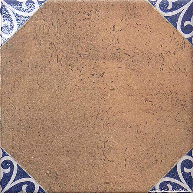 Keramisch cotto Keramische tegel met blauw hoekmotief 22,5 × 22,5 cm