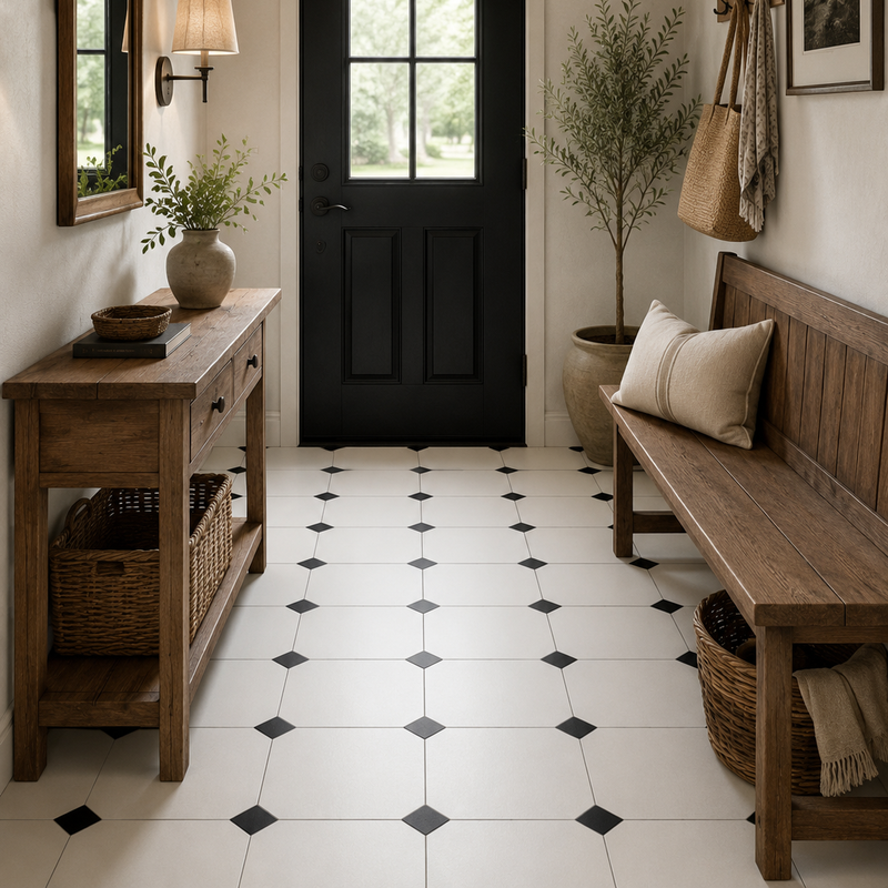 Patroontegels Carrelage octogonal noir 20 × 20 cm avec cabochon blanc