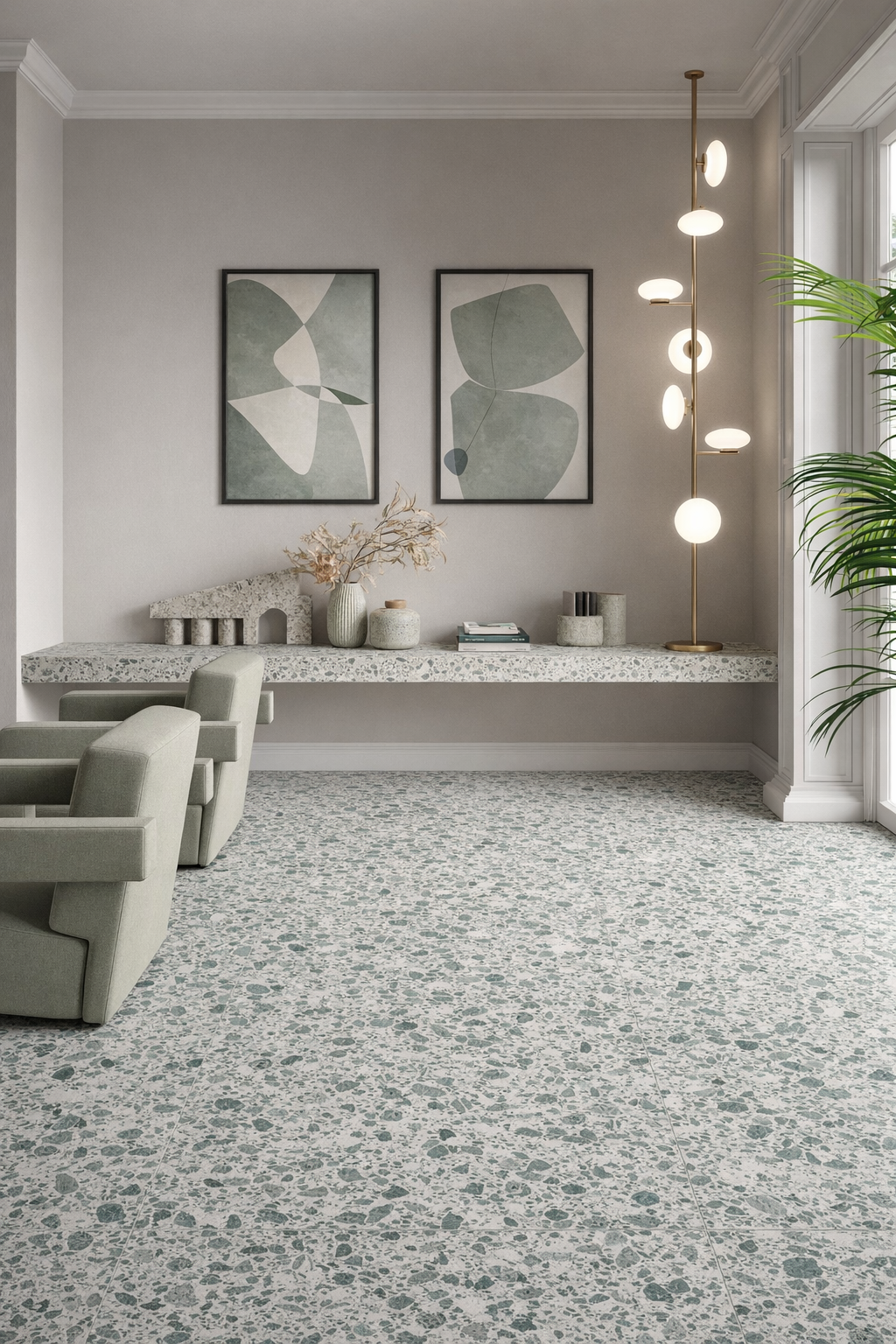 Terrastegels-keramisch natuursteen Keramische terrazzotegel | Verde N 60x60 cm – tijdloze terrazzo look