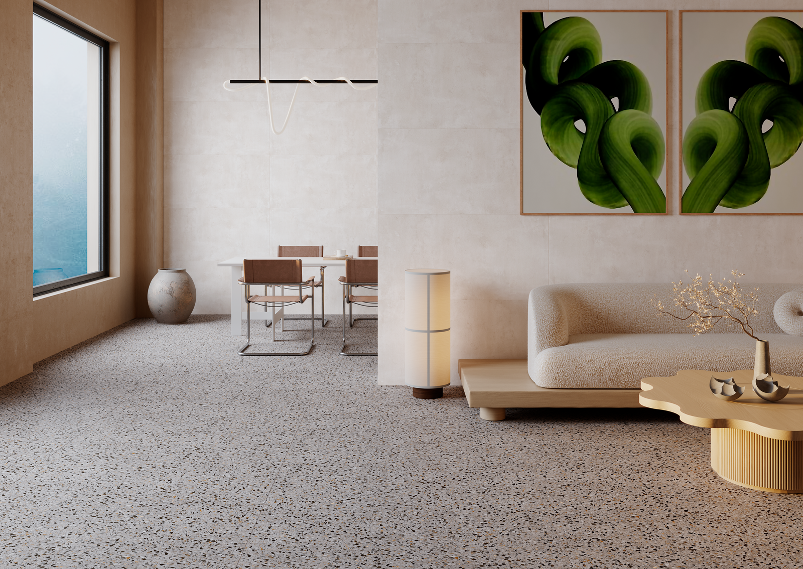 Pierre naturelle céramique Carrelage terrazzo céramique | Taupe 60x60 cm – aspect chaleureu
