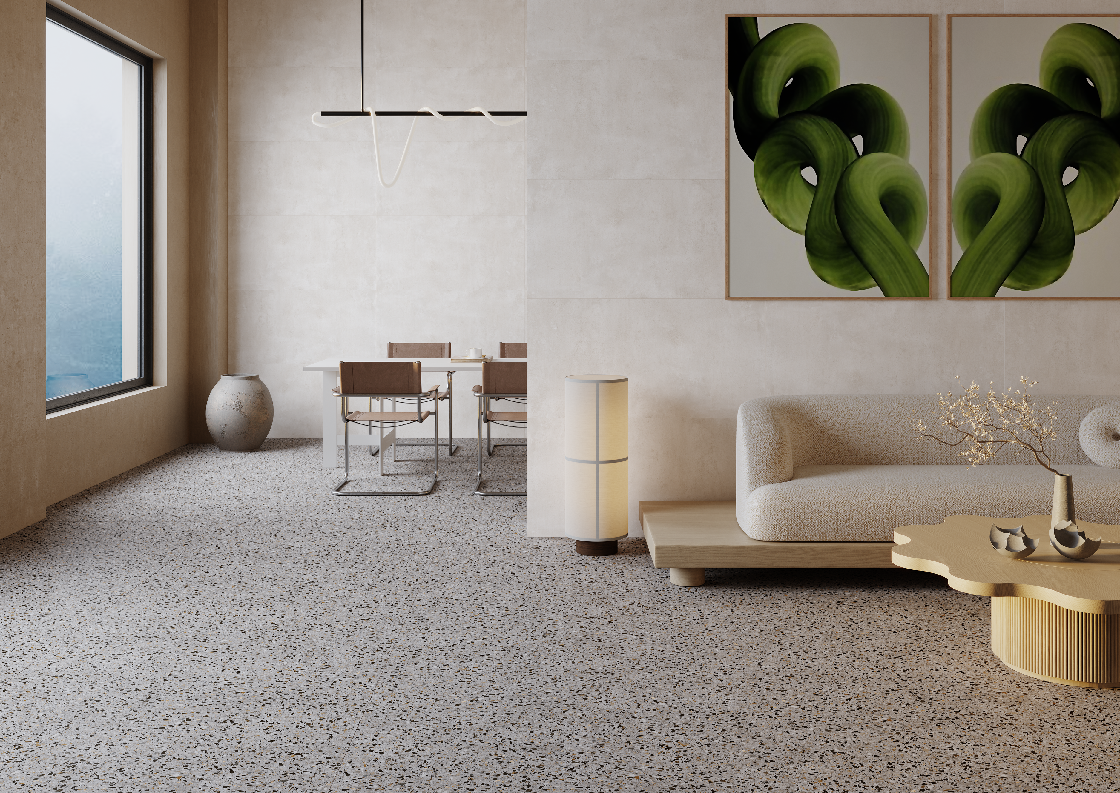 Keramische terrazzo tegel |  Taupe 60x60 cm – warme terrazzo look