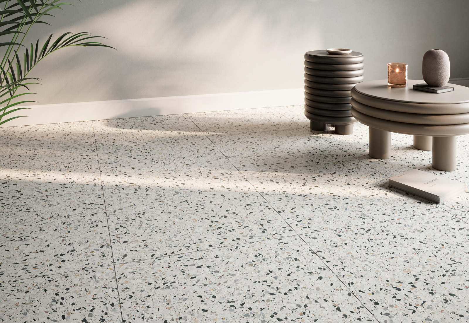 Keramisch natuursteen Keramische terrazzotegel | wit/bruin 60x60 cm – originele terrazzo look