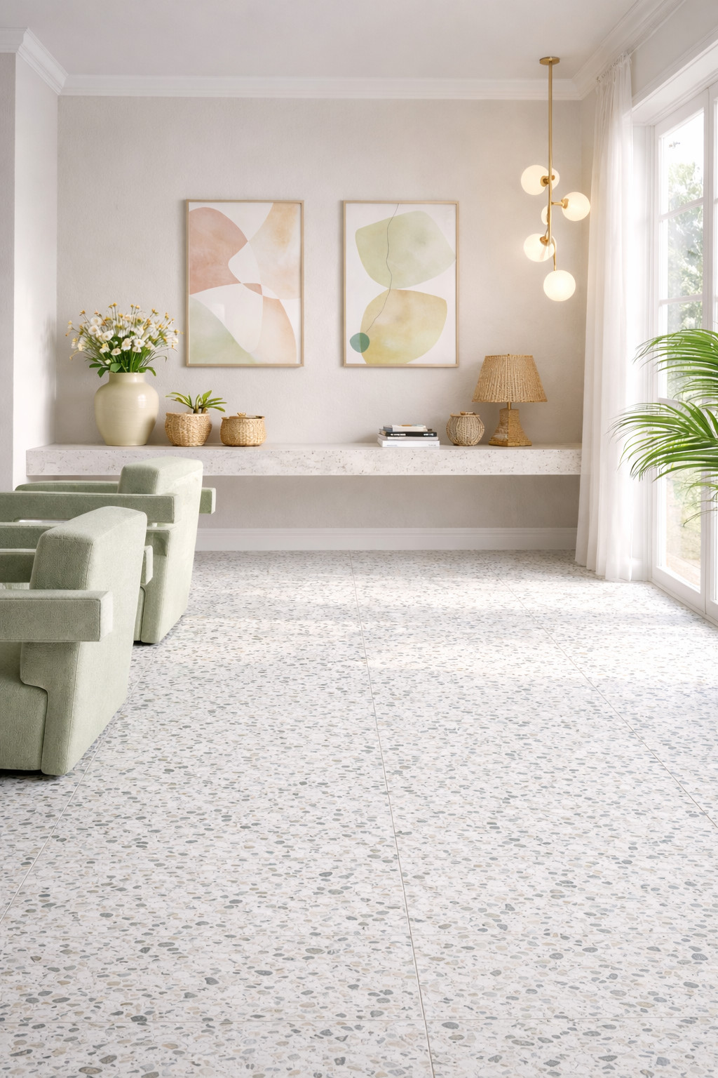 Pierre naturelle céramique Carrelage terrazzo blanc/gris 60x60 cm | Carrelage sol céramique