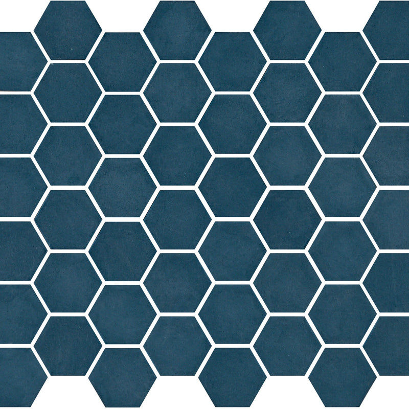 Mosaïque en verre Sixties Bleu mat – mosaïque en verre hexagonale 50 x 44 mm
