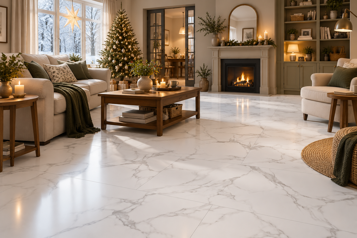 Spc vloertegels MEGA TILES White Marble – SPC klikvloertegels met microvelling 60 × 120 cm