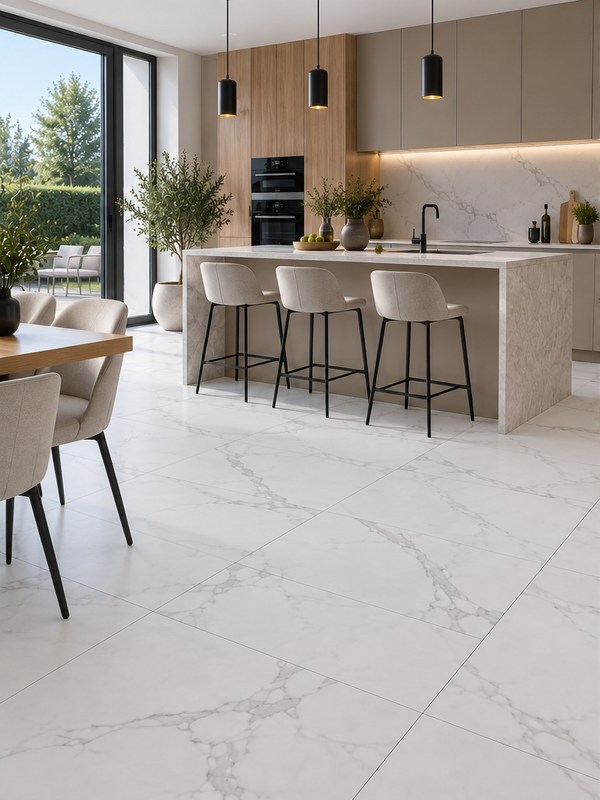 Spc vloertegels MEGA TILES White Marble – SPC klikvloertegels met voeg 60 × 120 cm