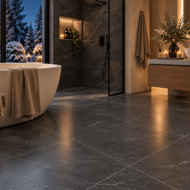 Spc vloertegels MEGA TILES Black Marble – SPC klikvloertegels met voeg 60 × 120 cm