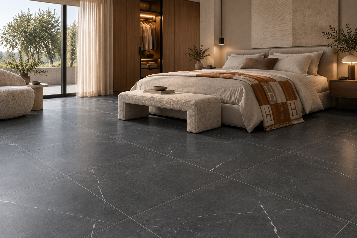 Spc vloertegels MEGA TILES Black Marble – SPC klikvloertegels met voeg 60 × 120 cm