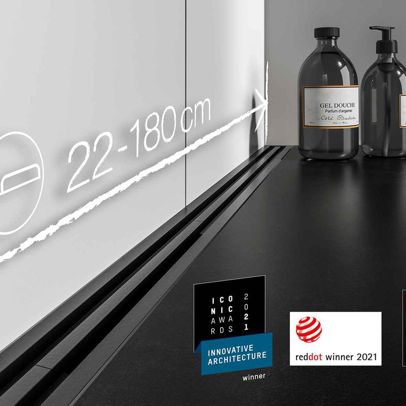 Plaatsingmaterialen-afwerking-doucherooster Schlüter-KERDI-VARIO WAVE | KLVR1D10MGS120 - Profil de drainage raccourcissable noir mat