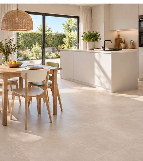 MEGA TILES Limestone – SPC klikvloertegels met microvelling 60 × 120 cm