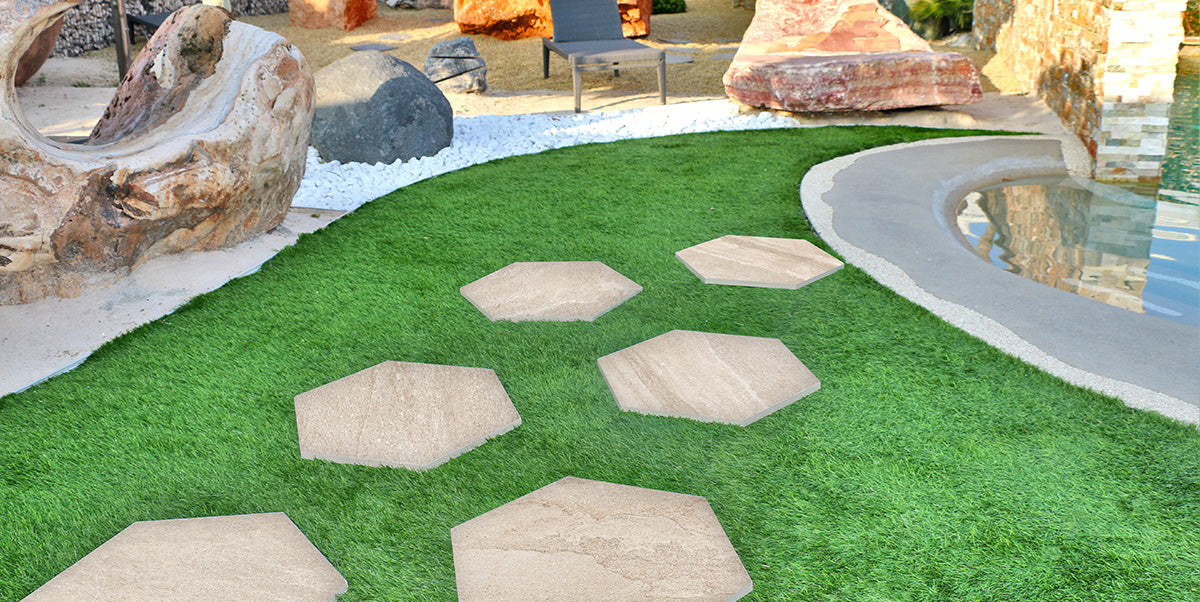 Terrastegels-keramisch parket Pas japonais Hexagone Cappucin