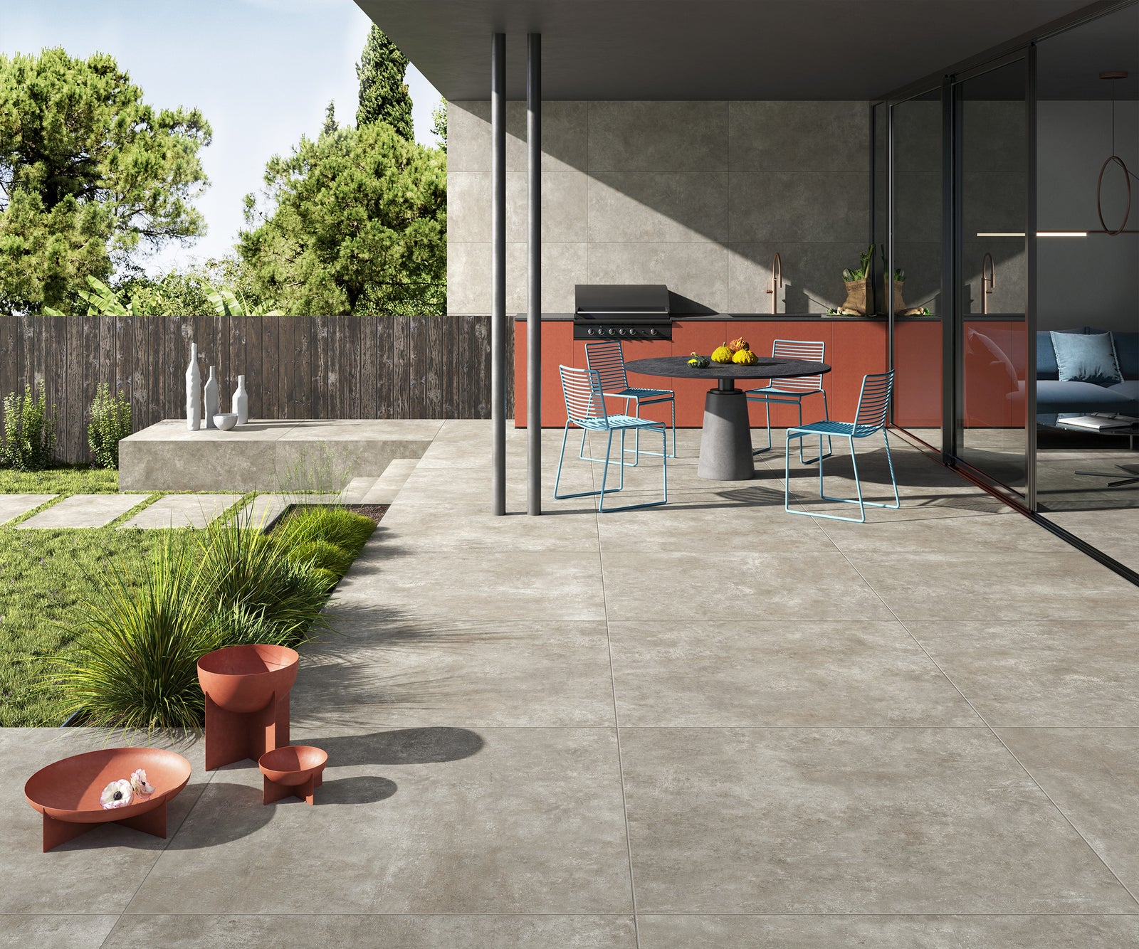 Terrastegel-keramische-beton Carrelage pour terrasse Greige 120,8 x 120,8 x 2 cm