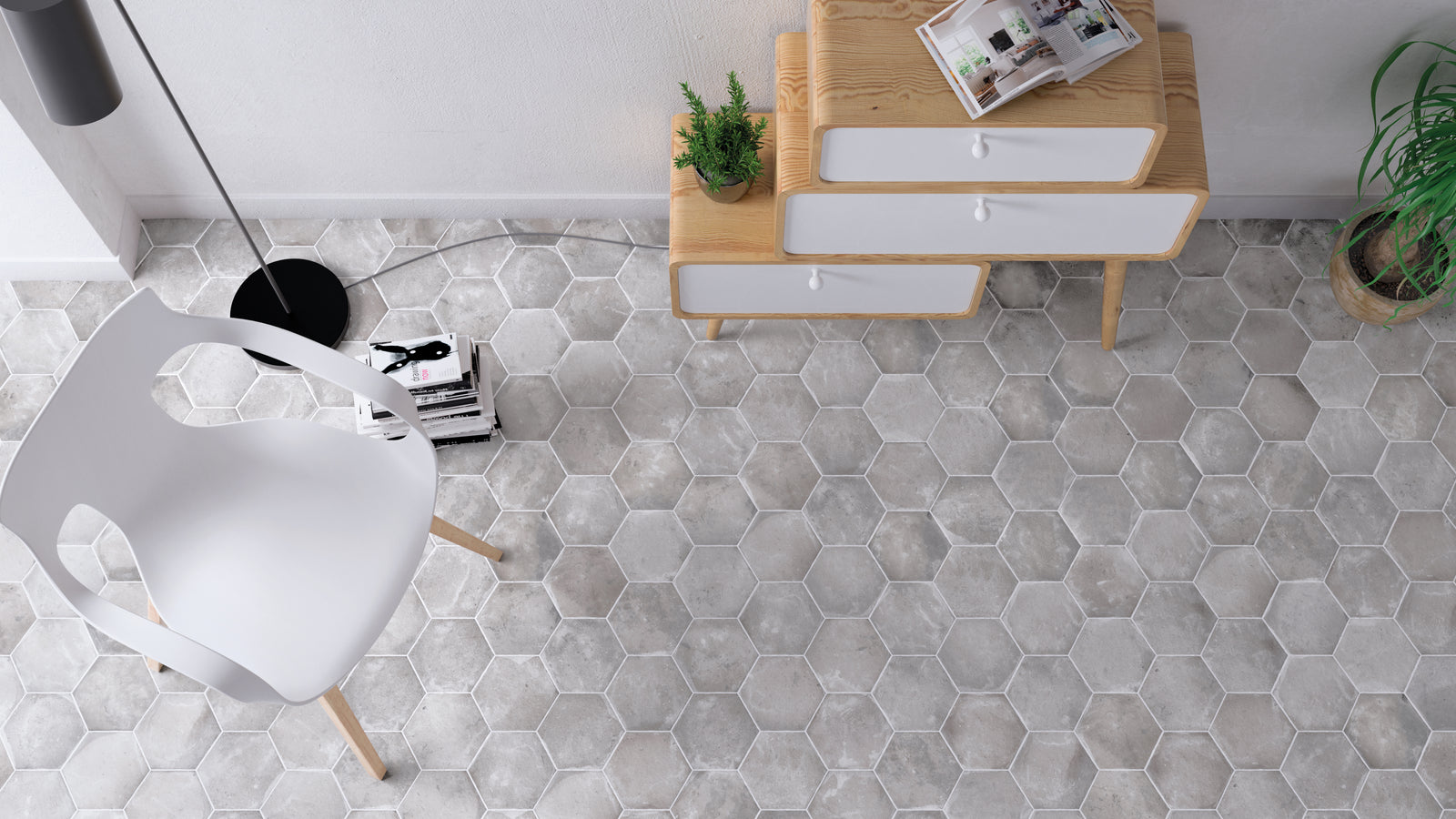 Keramisch natuursteen Cottage hexa gris 14 x 16 x 0,85 cm