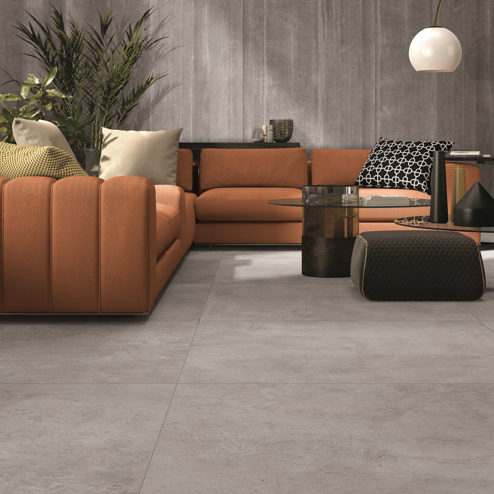 Keramisch beton Carrelage en céramique effet béton XXL Gris Argenté 120 x 120 x 0.9 cm