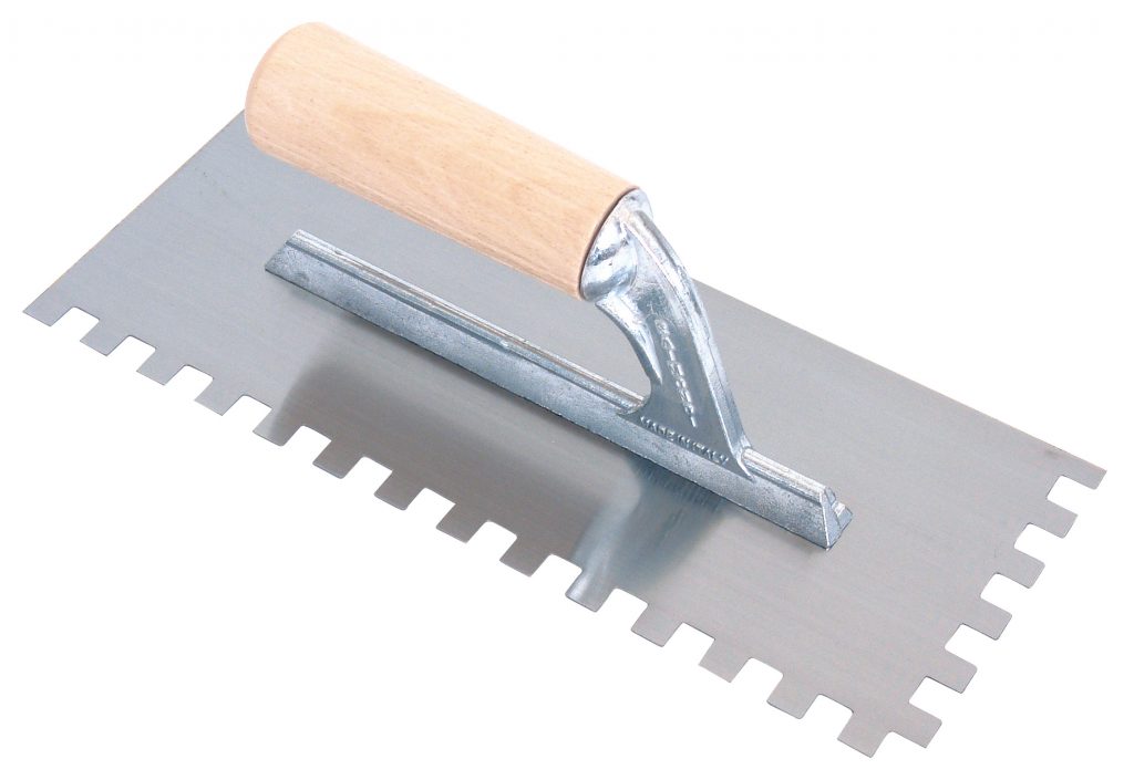 Plaatsingmaterialen-afwerking Raimundi Lijmkam met houten greep - rechte vertanding 10x10 mm