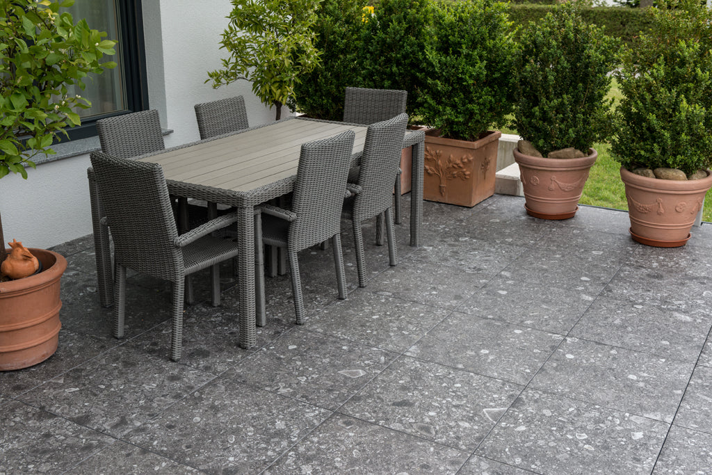 Terrastegels-keramisch-natuursteen Keramische terrastegel | Terrazzo Grigio 60 x 60 x 2 cm